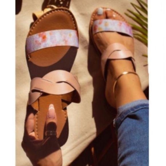 Tie Dye & Blush Double Band Slide Sandals - Picture 5 of 5